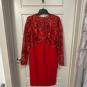 Tadashi Shoji Scarlet Lace Long Sleeve Dress